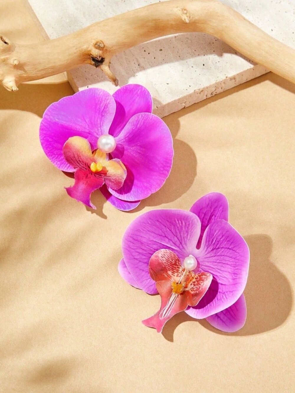 Multicolor Boho Women's Faux Pearl Decor Butterfly Orchid Stud Earrings